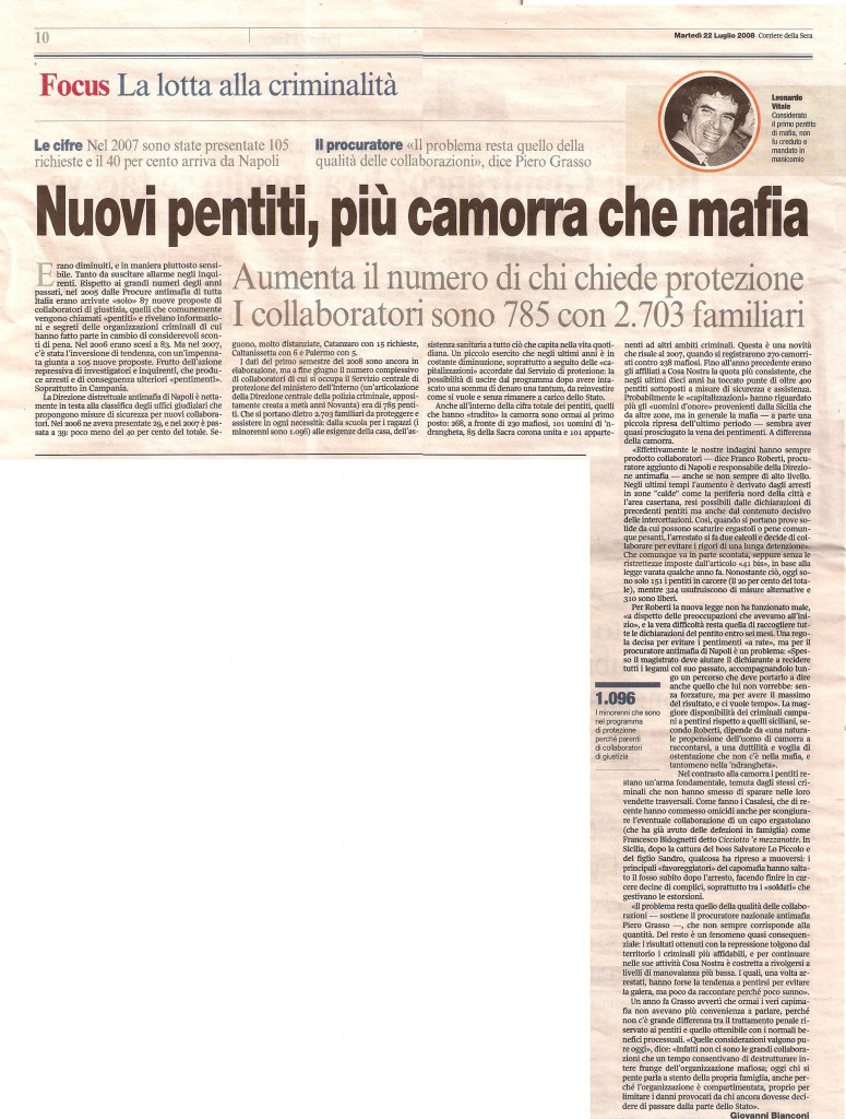 Nuovi pentiti, più camorra che mafia