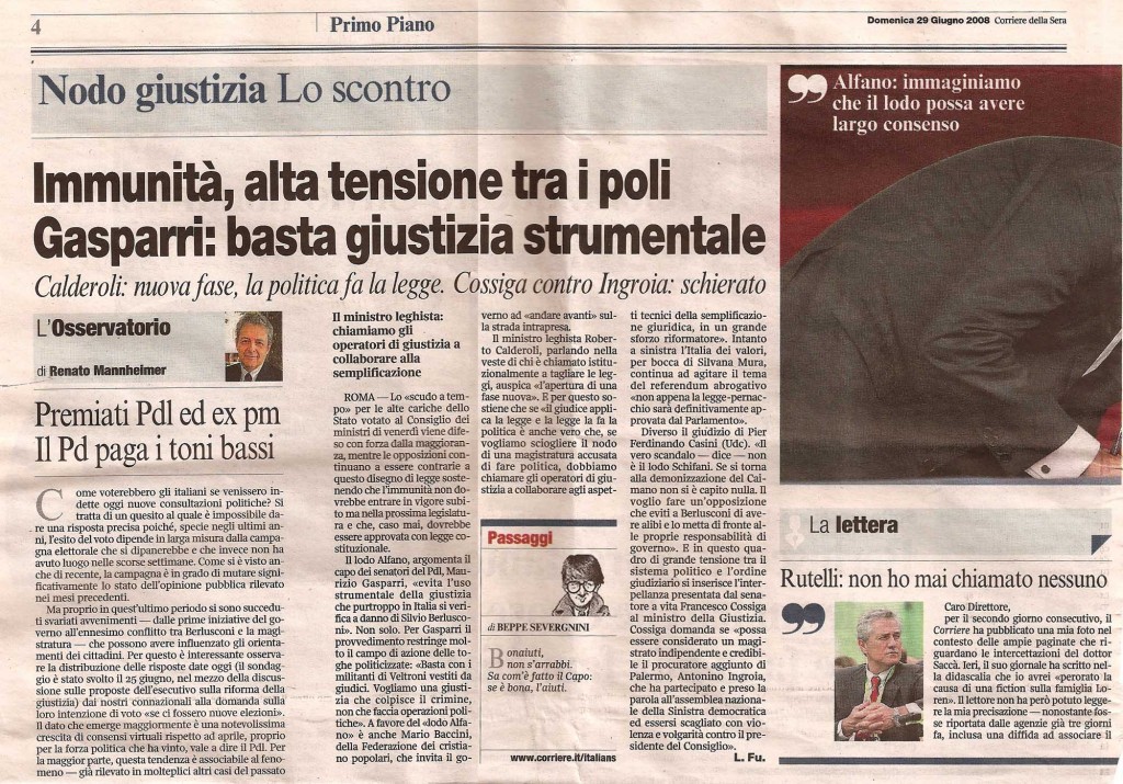 Immunità, alta tensione tra i poliGasparri: basta giustizia strumentale