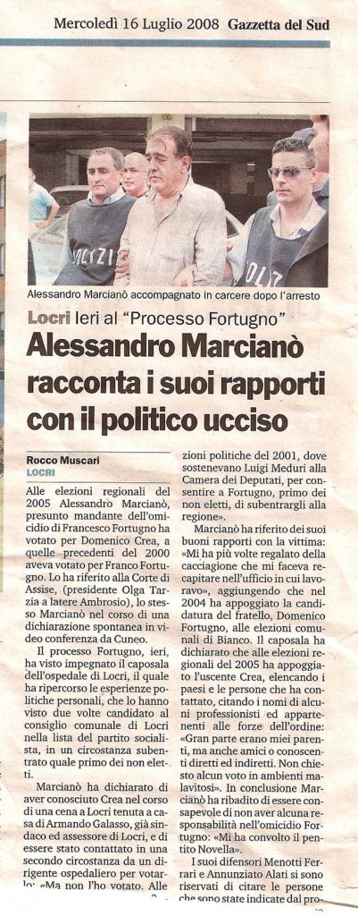 Alessandro Marcianò racconta i suoi rapporti con il politico ucciso