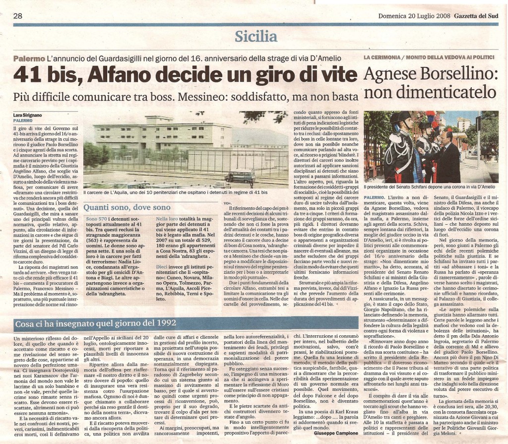 41 bis, Alfano decide un giro di vite