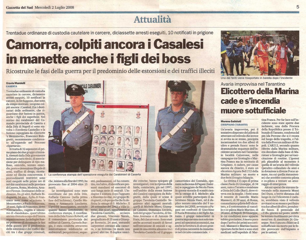 Camorra colpiti ancora i casalesiIn manette anche i figli dei boss