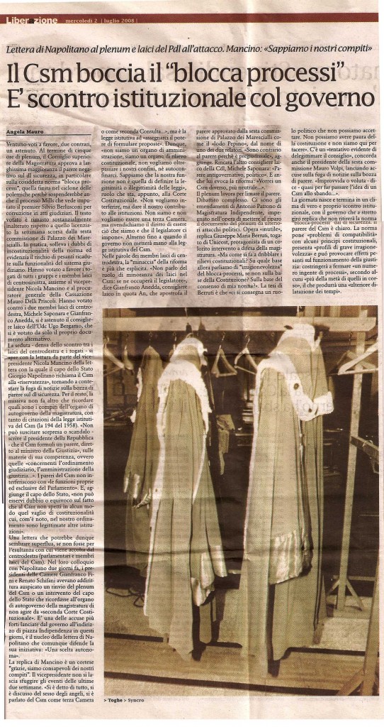 Il Csm blocca il “blocca processi”E’ scontro isituzionale col governo