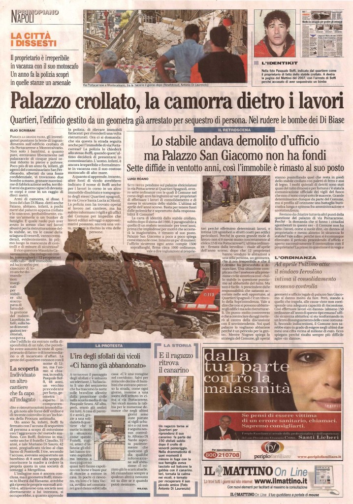 Palazzo crollato, la camorra dietro i lavori