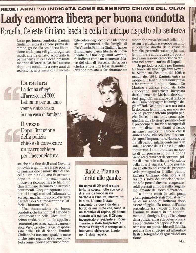 Lady camorra libera per buona condotta