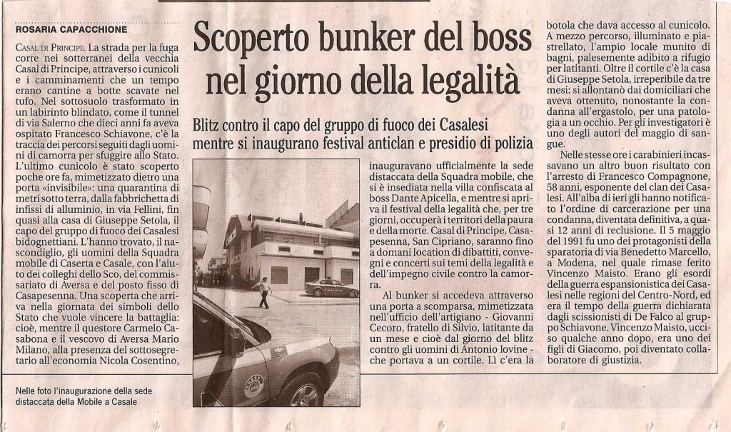 Scoperto il bunker del Bossnel giorno della legalità
