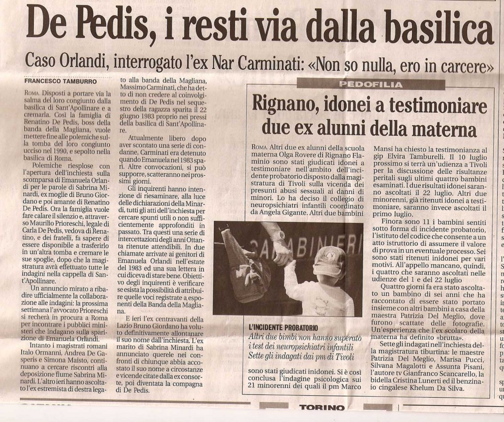 De Pedis, i resti via dalla basilica