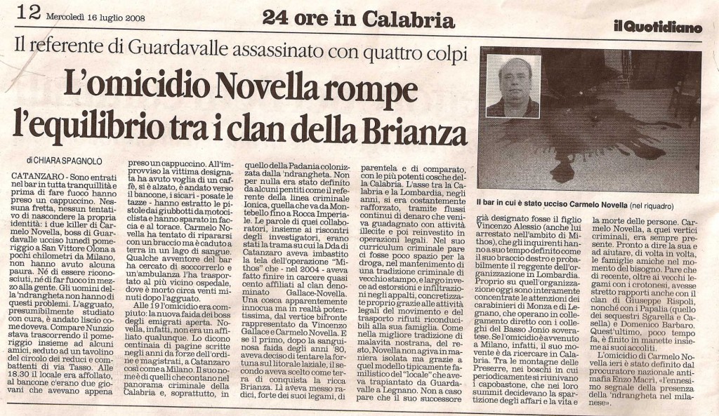 L’omicidio Novella rompe l’equilibrio tra i clan della Brianza
