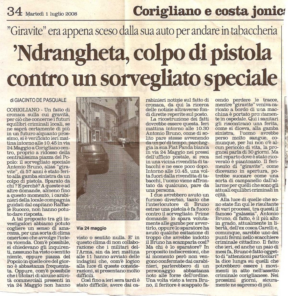 ‘Ndrangheta, colpo di pistola contro un sorvegliato speciale