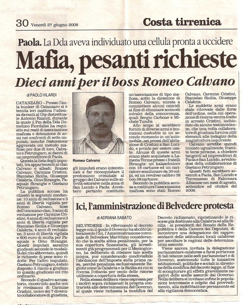 Mafia, pesanti richieste