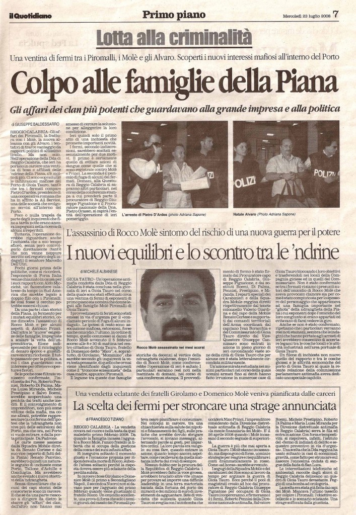 Colpo alle famiglie della Piana