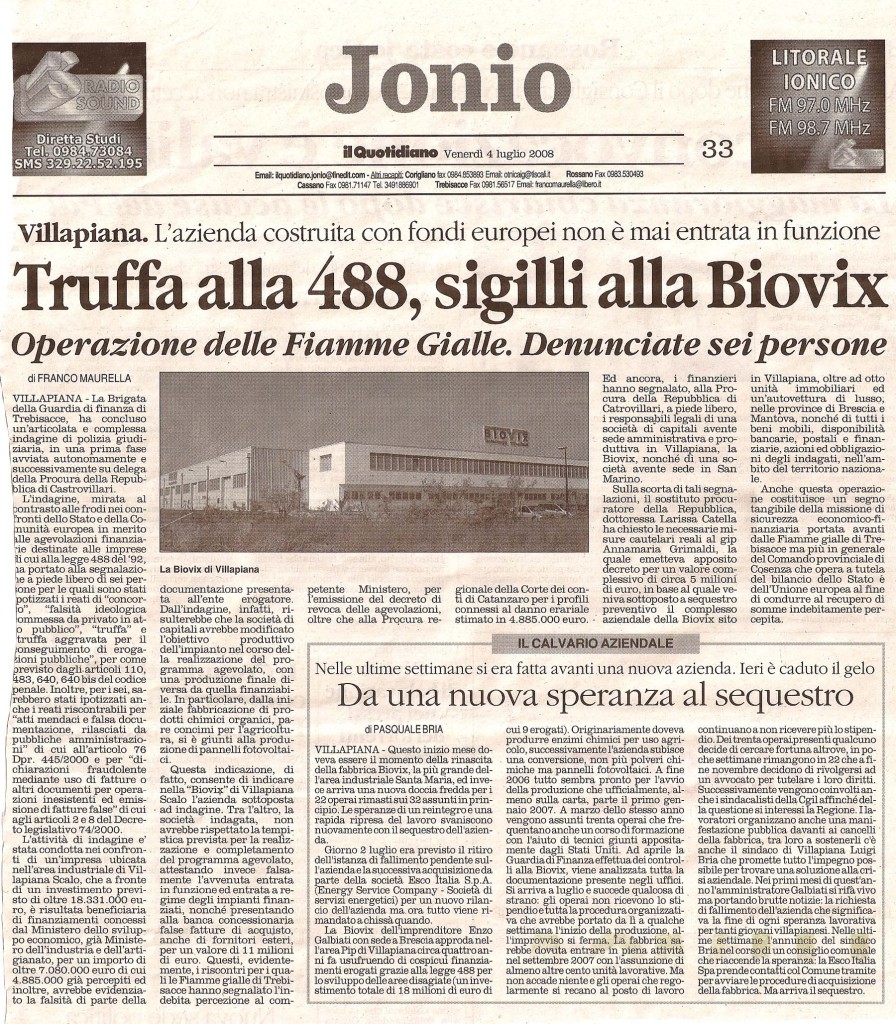 Truffa alla 488, sigilli alla Biovix