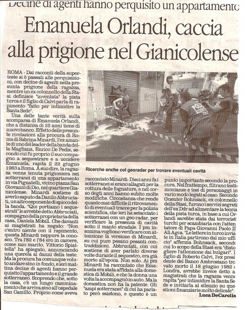 Emanuela Orlandi, caccia alla prigione Gianicolense