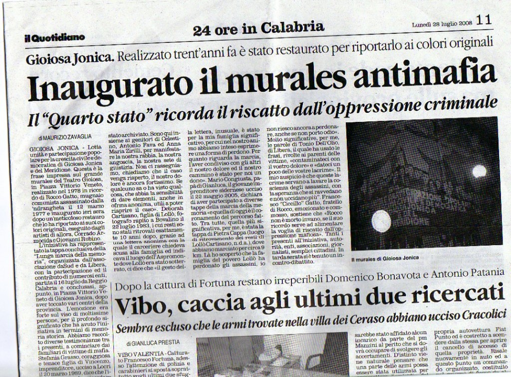 Inaugurato il murales antimafia