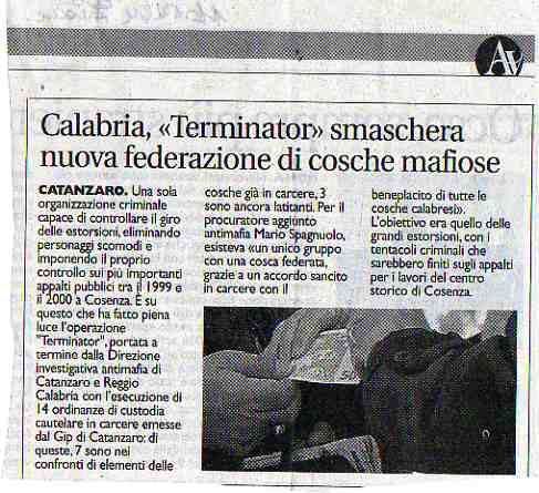 Calabria: “Terminator” smaschera nuova federazione di cosche mafiose