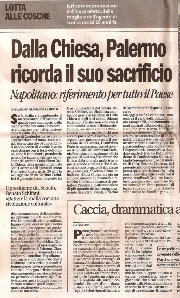 Dalla Chiesa, Palermo ricorda il suo sacrificio