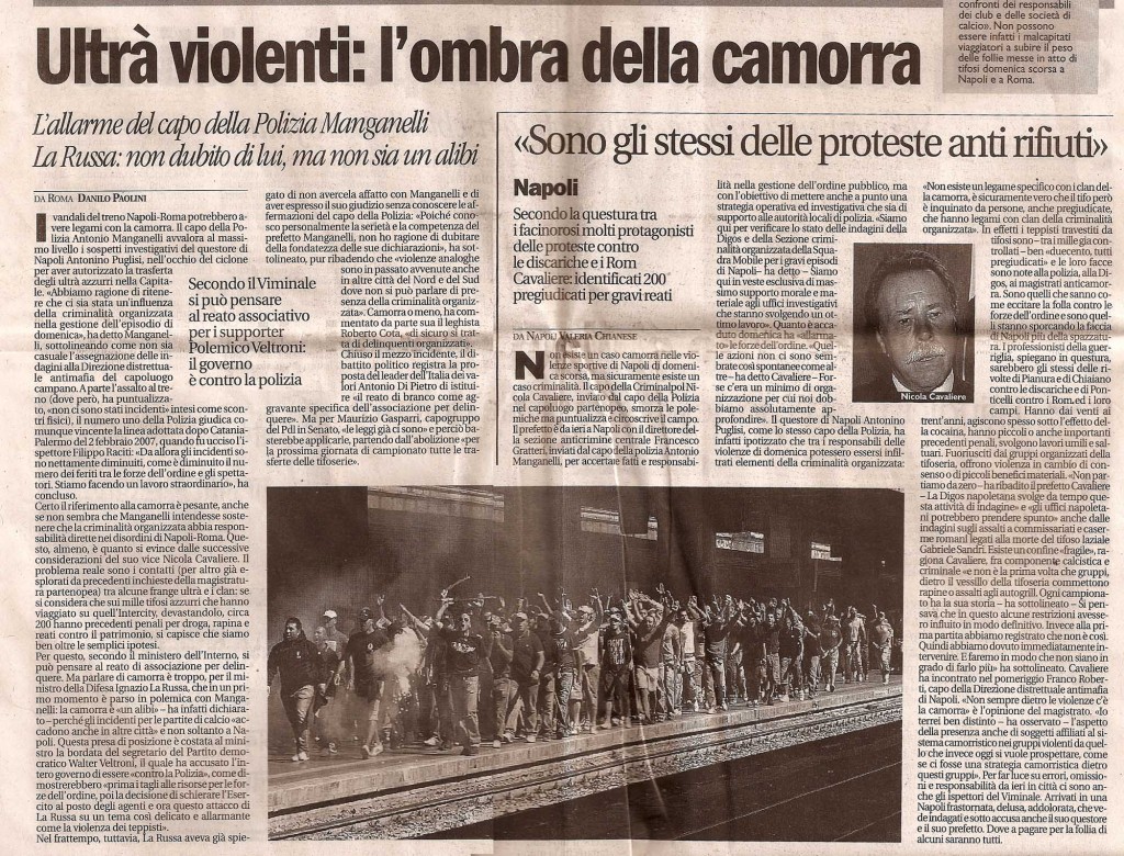Ultrà violenti, l’ombra della camorra