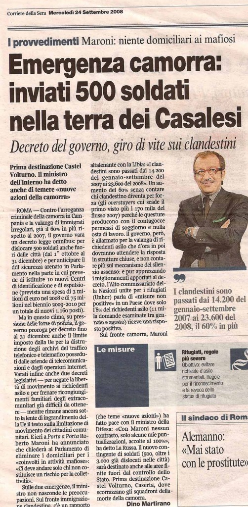 Emergenza camorra: inviati 500 soldati nella terra dei Casalesi