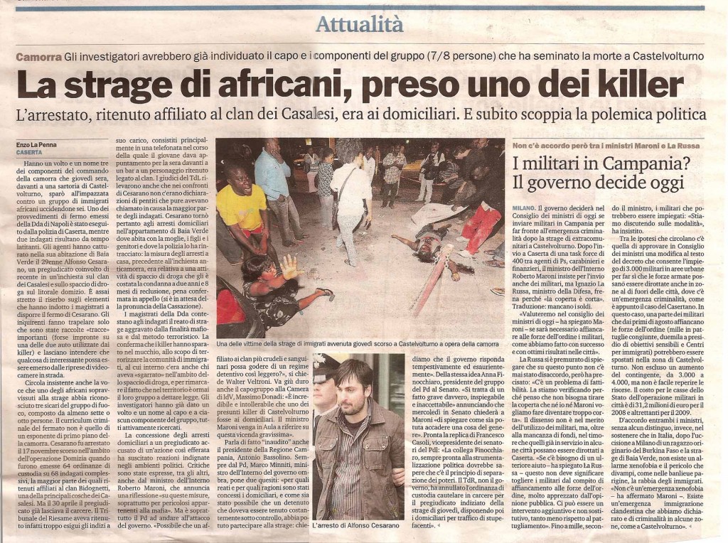 La strage di africani, preso uno dei killer