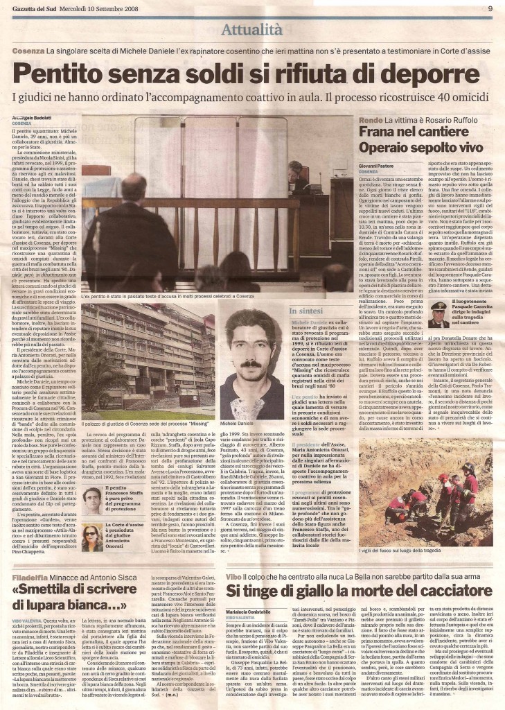 Pentito senza soldi si rifiuta di deporre