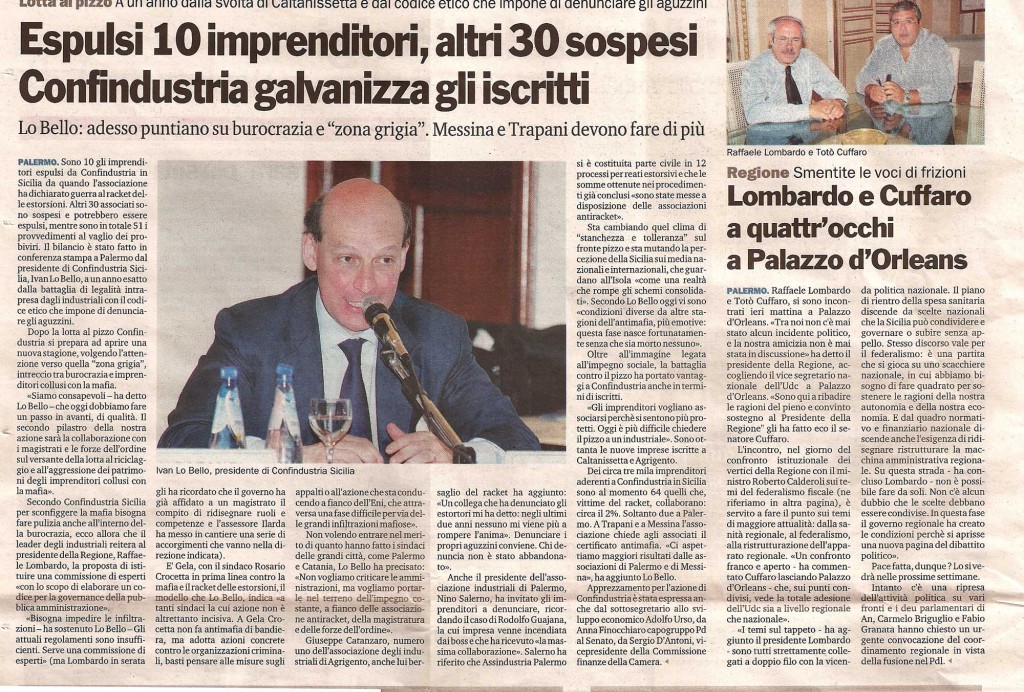 Espulsi 10 imprenditori, altri 30 sospesiConfindustri galvanizza gli iscritti