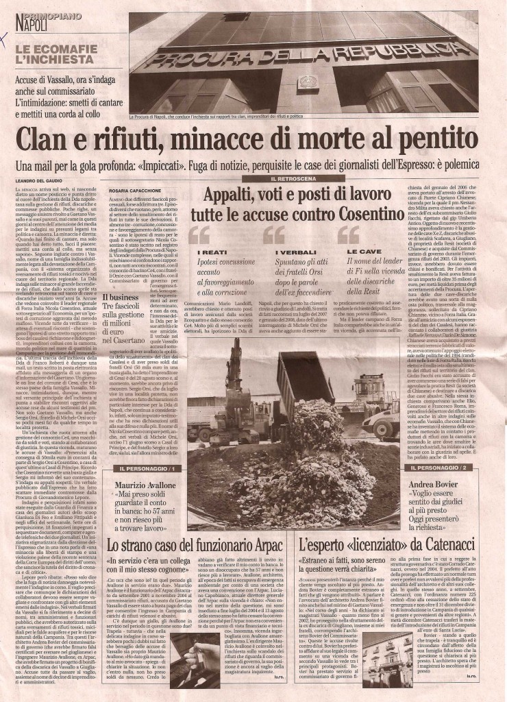 Clan e rifiuti, minacce di morte al partito