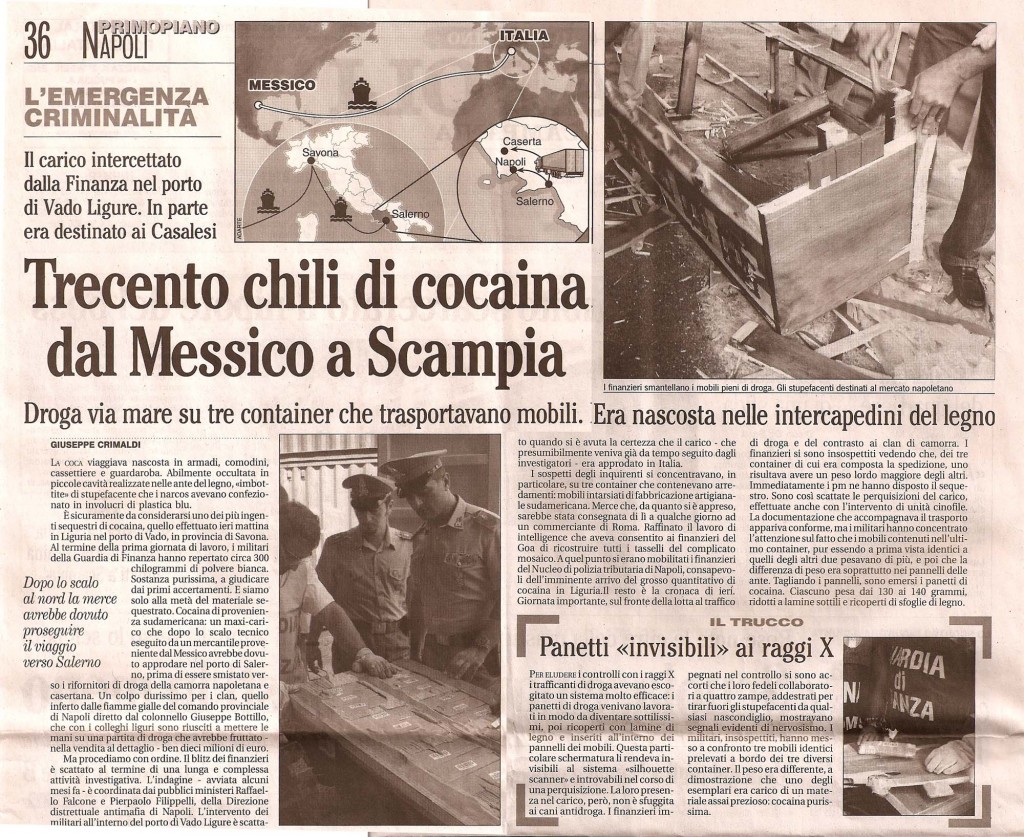 Trecento chili di cocaina tra Messico e Scampia