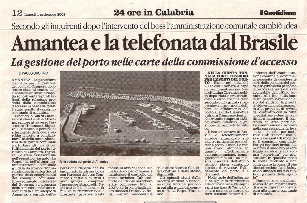 Amantea e le telefonate dal Brasile