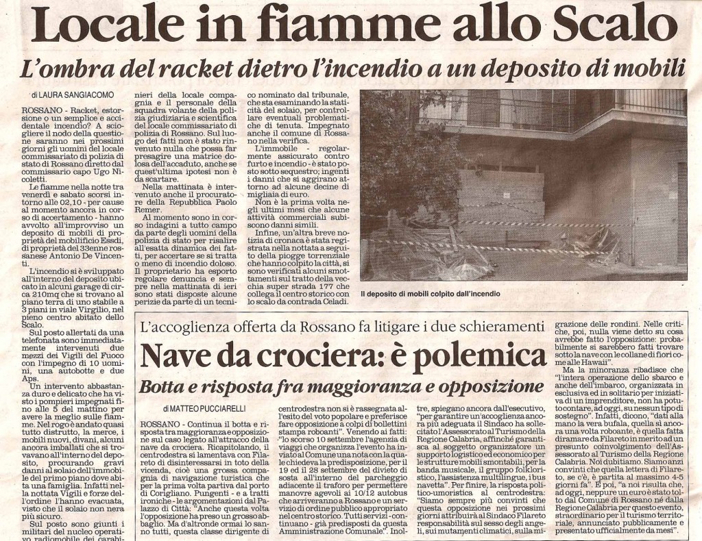 Locale in fiamme allo Scalo