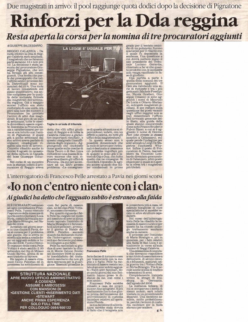 Rinforzi per la Dda reggina