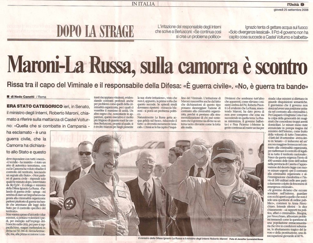 Maroni-La Russa, sulla camorra è scontro