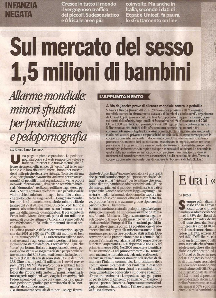 Sul mercato del sesso 1,5 milioni di bambini