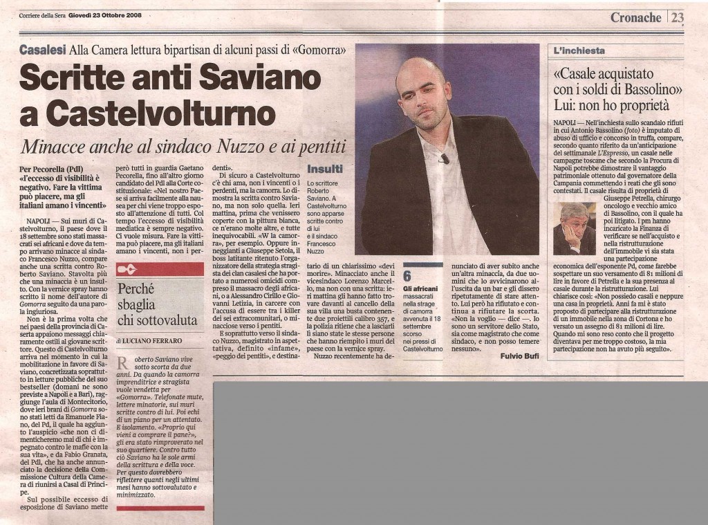 Scritte anti-Saviano a Castelvolturno