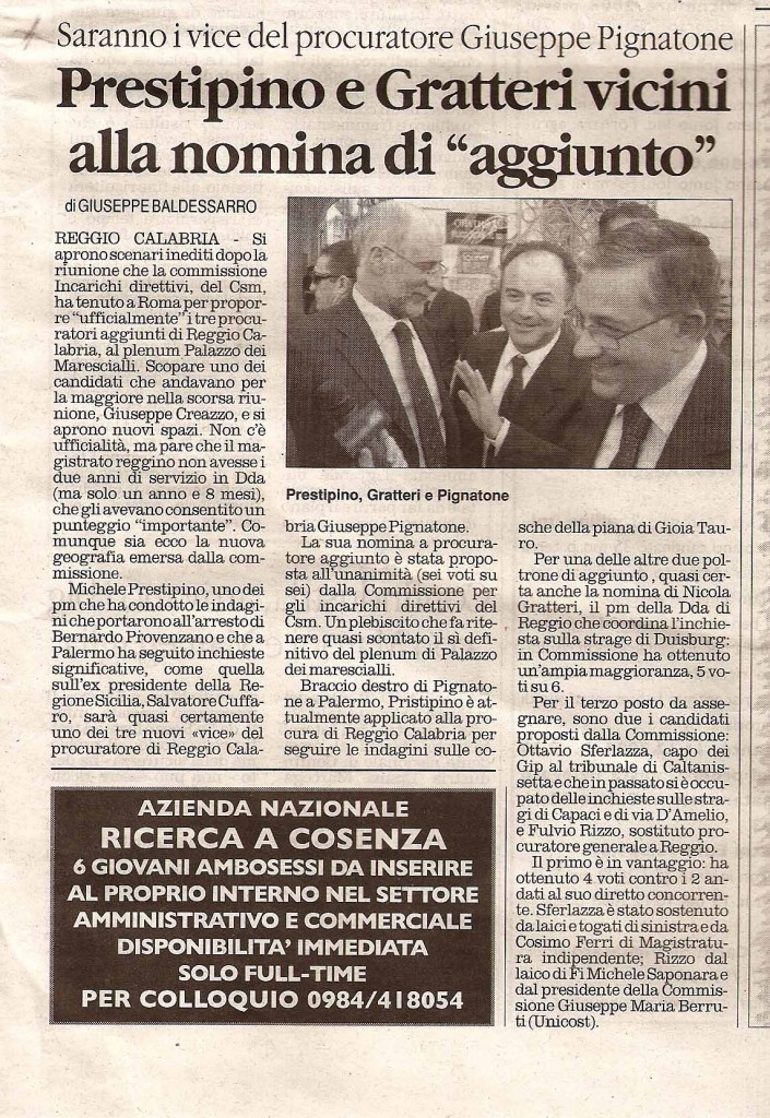 Prestipino e Gratteri vicini alla nomina di “aggiunto”