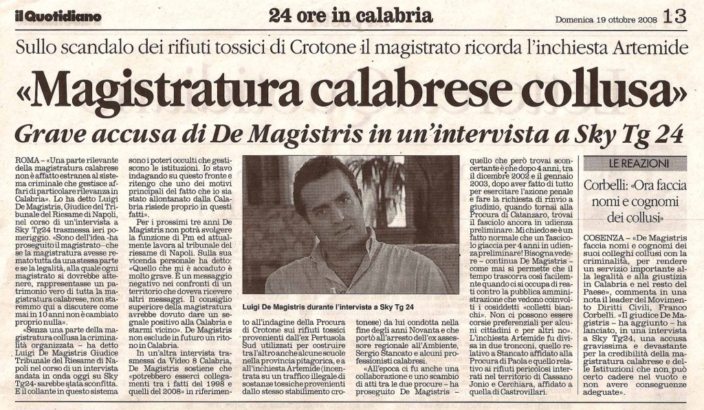 “Magistratura calabrese collusa”