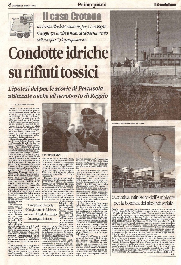 Condotte idriche su rifiuti tossici