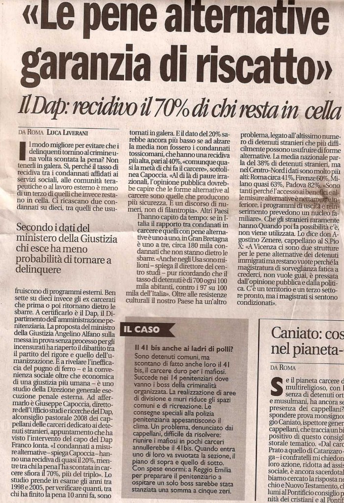 “Le pene alternative garanzia di riscatto”