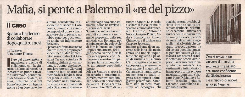 Mafia si pente a Palermo il “re del pizzo”