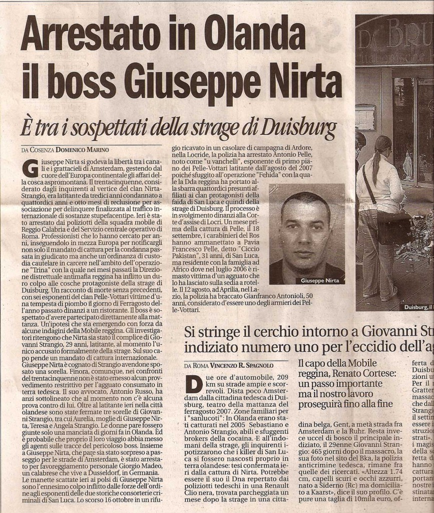 Arrestato in Olanda il boss Giuseppe Nirta