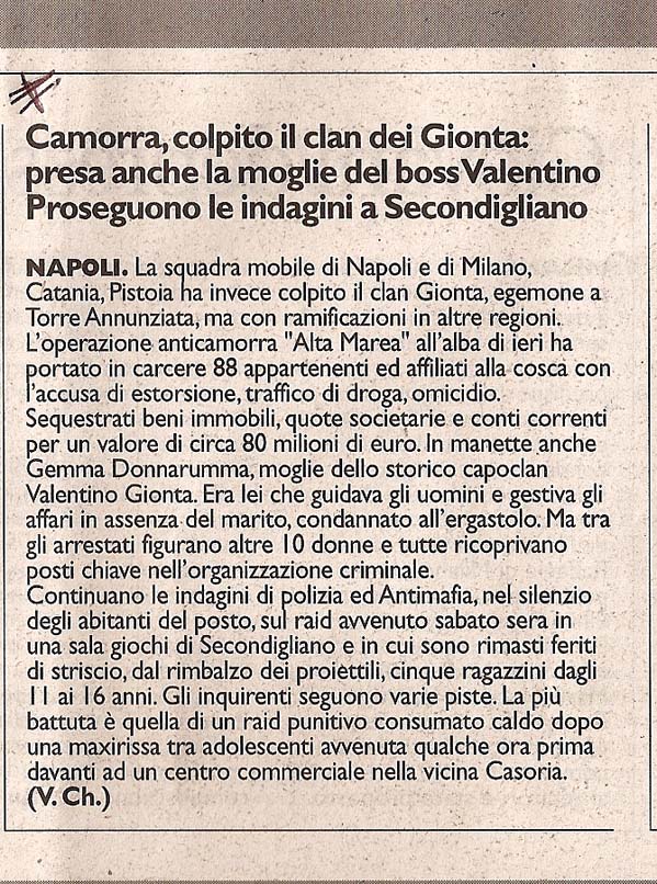 Camorra: colpito il clan dei Gionta