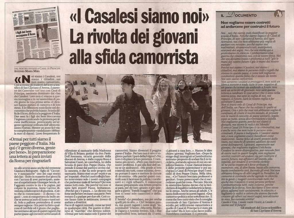 “I Casalesi siamo noi” La rivolta dei giovani alla sfida della camorrista