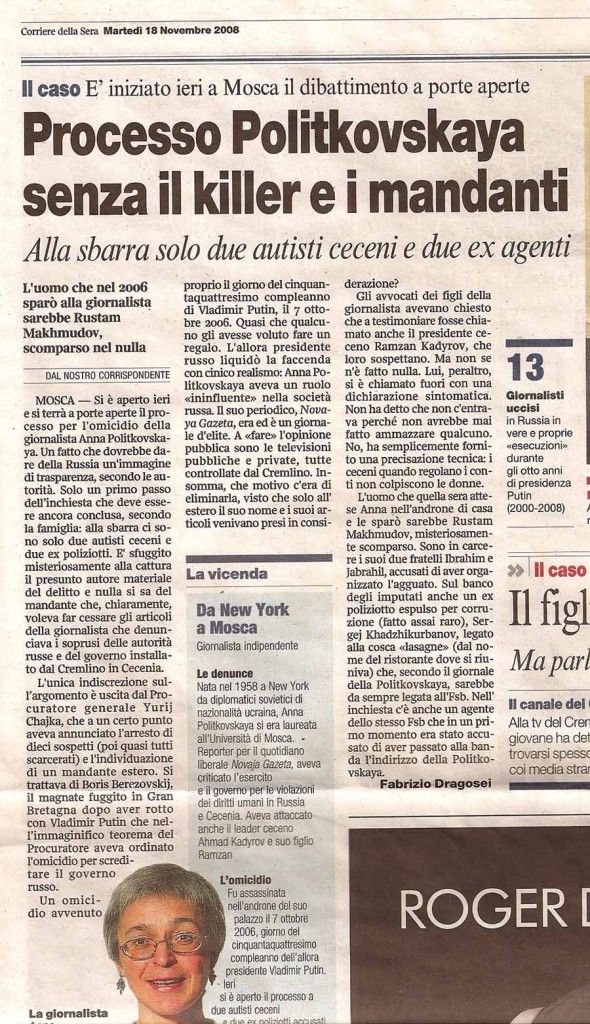 Processo Politkovskaya senza i killer e i mandanti