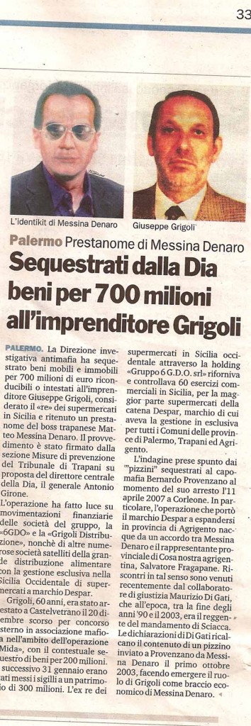 Sequestrati dalla Dia beni per 700 milioni all’imprenditore Grigoli