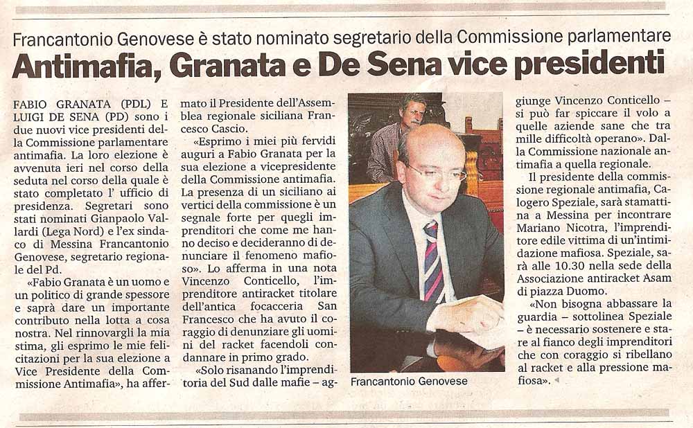 Antimafia, Granata e De Sena vice presidenti