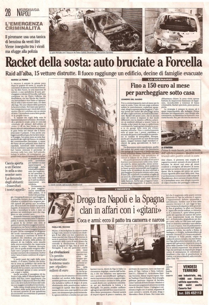 Racket della sosta: auto bruciate a Forcella