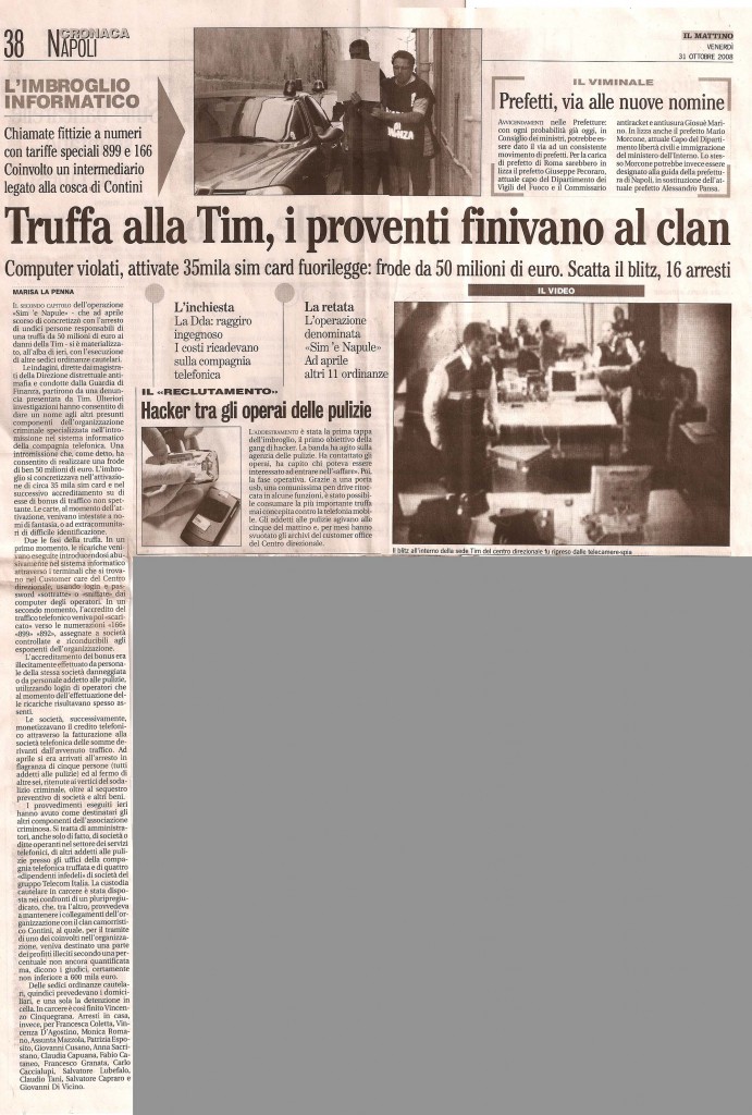 Truffa alla Tim, i proventi finivano ai clan