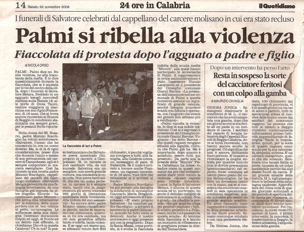 Palmi si ribella alla violenza