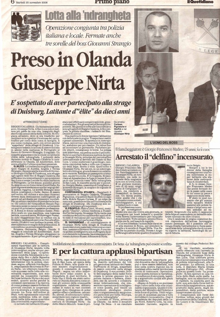 Preso in Olanda Giuseppe Nirta