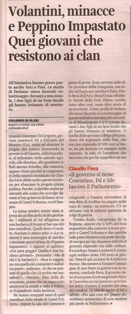 Volantini minacce e Peppino ImpastatoQuei giovani che resistono ai clan