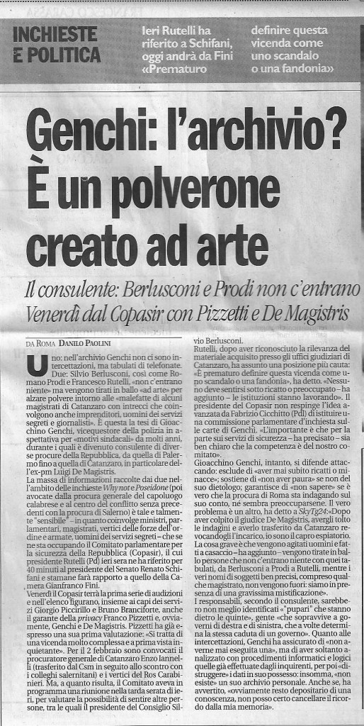 Genchi: l’archivio? E’ un polverone creato ad arte