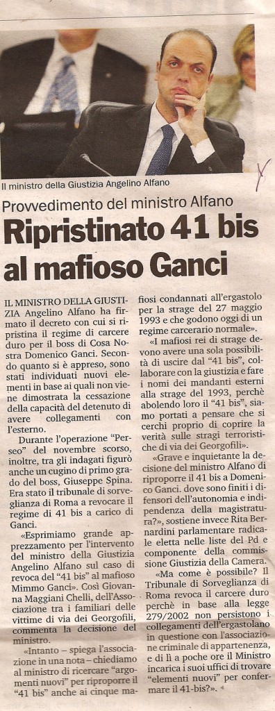 Ripristinato 41 bis al mafioso Ganci